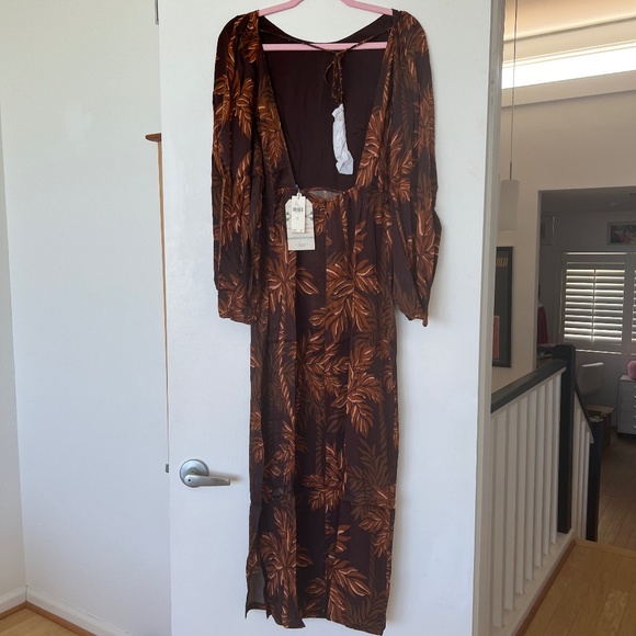 NWT Farm Rio Long-Sleeve Low-Back Printed Midi Dress SIZE M - Picture 5 of 7